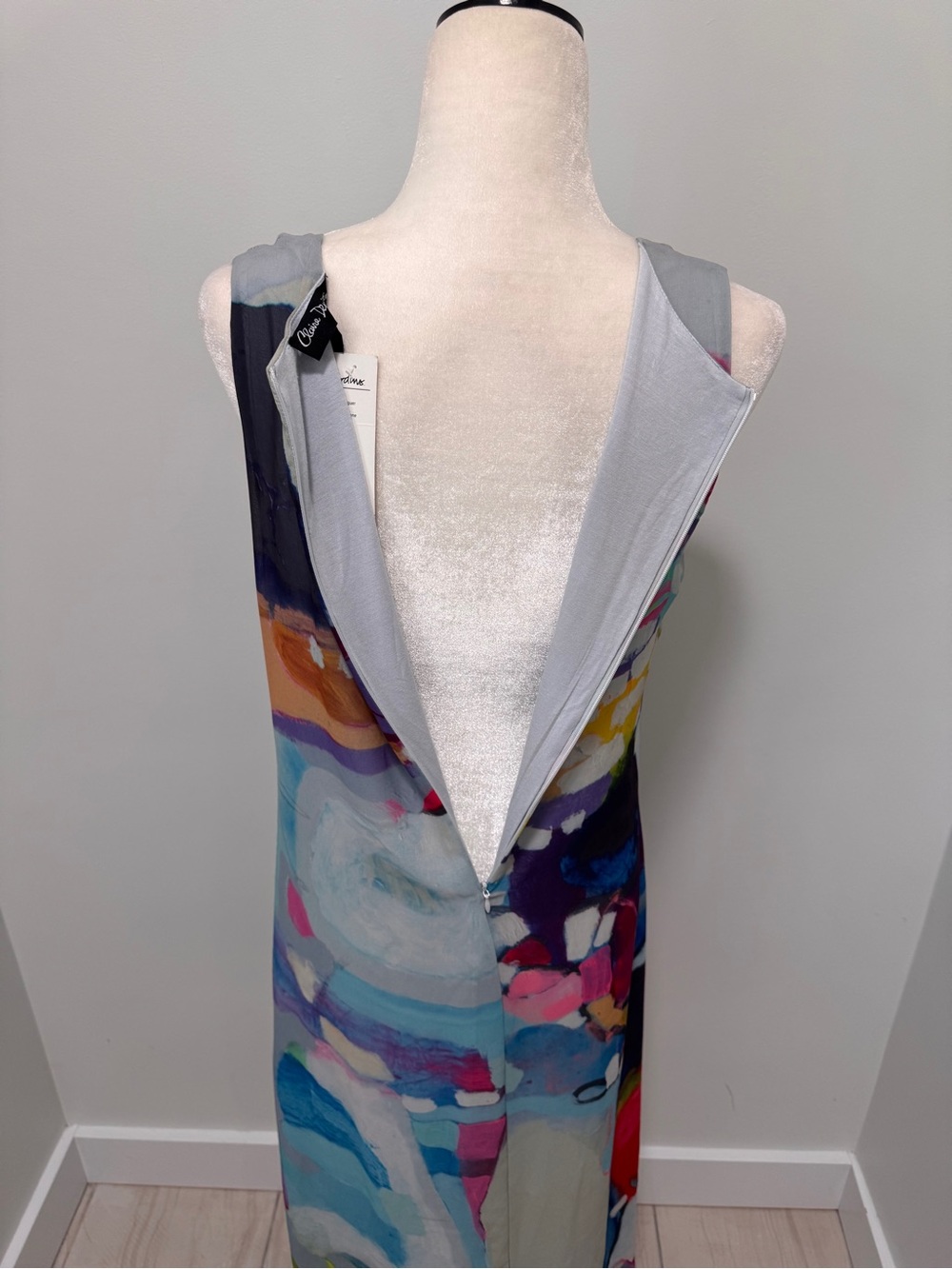 Claire Desjardins Sleeveless High-Low Dress Sz Small Abstract Art Print V Neck - Picture 6 of 13